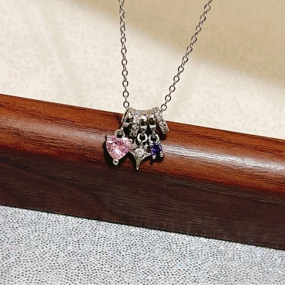✨ cute dangle with little pink heart tones/ star/ purple stones necklace - Picture 11 of 12